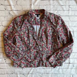 Tommy Hilfiger Micro Floral Two Button Womens Blazer Preppy Contrast Print EUC